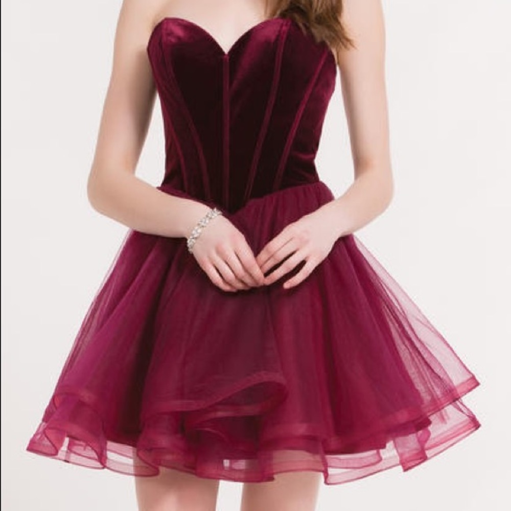 Alyce Paris Kalani Hilliker 2643 Velvet Tulle Ballet Burgundy Black Cherry Dress